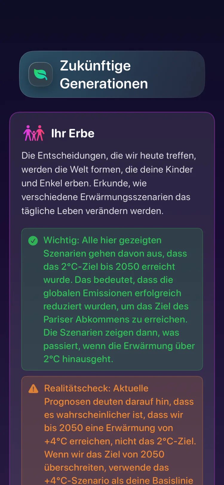Decarbonr Zukünftige Generationen: wie Erwärmungsszenarien die Welt prägen, die Kinder erben