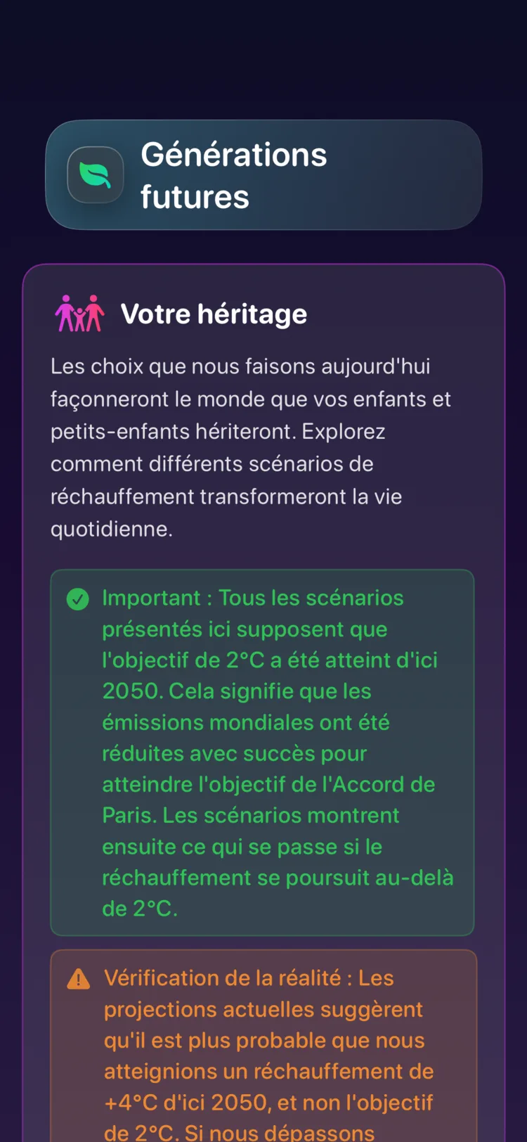 Decarbonr Générations futures : comment les scénarios de réchauffement façonnent le monde dont héritent les enfants